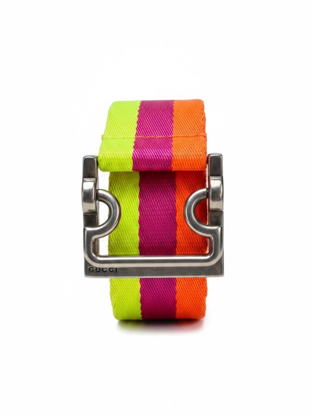 Gucci Neon Lime Pink Orange Nylon Canvas Belt